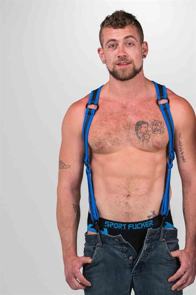 665 Neoprene - Riemenbody - Bretels - Zwart Blauw - Verkrijgbaar in 2 maten - Heckler Harness Black / Blue-Laced-up.nl