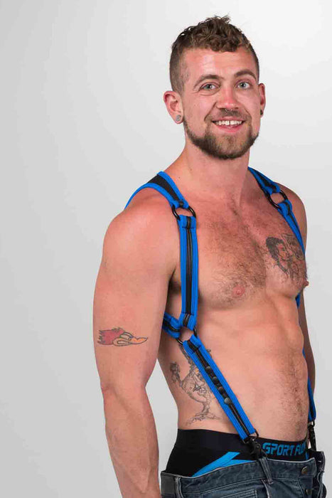 665 Neoprene - Riemenbody - Bretels - Zwart Blauw - Verkrijgbaar in 2 maten - Heckler Harness Black / Blue-Laced-up.nl