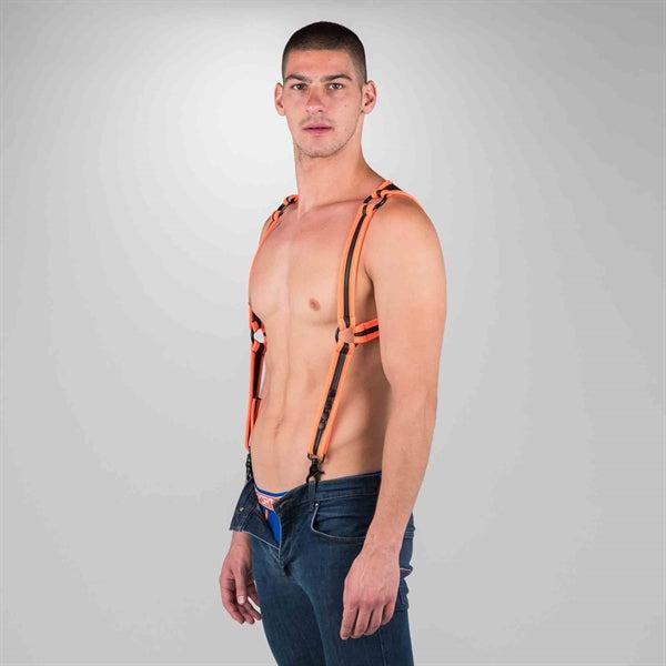 665 Neoprene - Riemenbody - Bretels - Zwart/Oranje - Verkrijgbaar in 2 maten - Heckler Harness Black Orange-Laced-up.nl