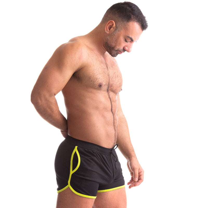 665 - Rally Shorts - Available in 5 sizes - Black/Yellow-Laced-up.nl