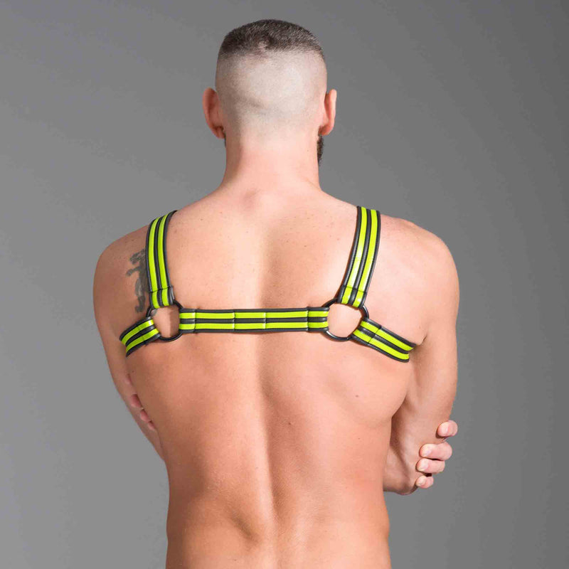 665 - Body à lanières - Harnais Bulldog en néoprène - Fluo/Noir - Laced-up.nl