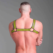 665 - Riemenbody - Neoprene Bulldog Harness - Zwart/Geel - Verkrijgbaar in 3 maten-Erotiekvoordeel.nl