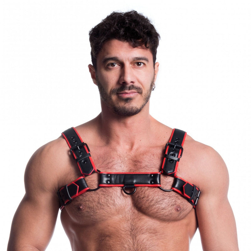 665 Vegan - Bulldog Harnas - PU Leer - Zwart/Rood-laced-up.nl