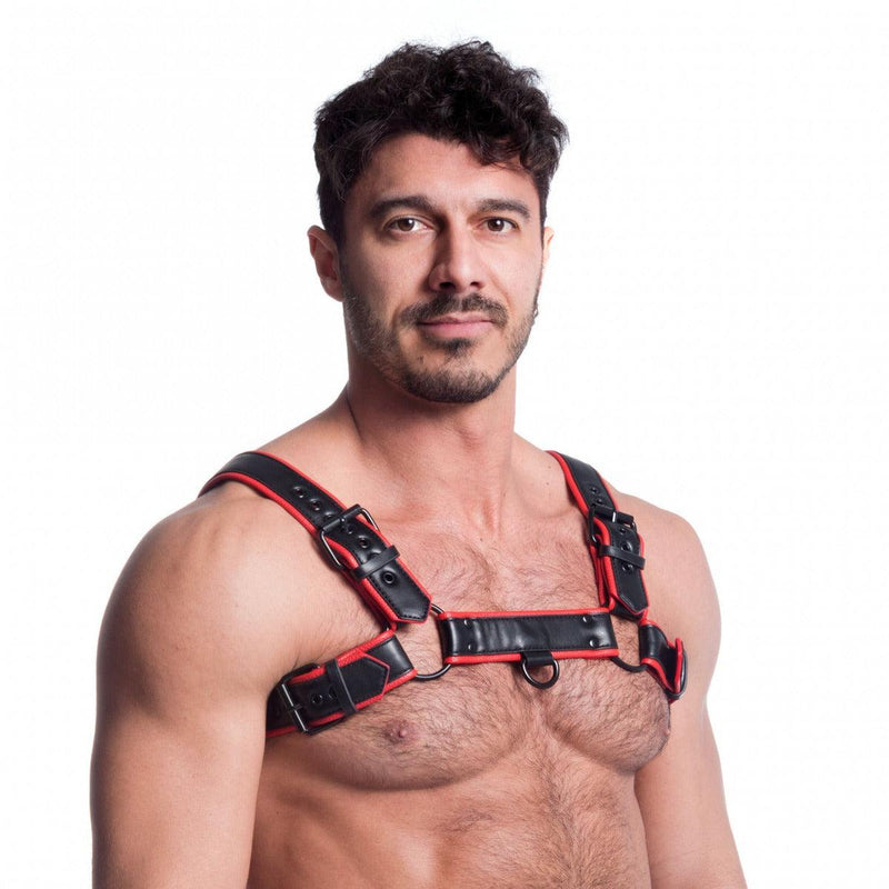 665 Vegan - Bulldog Harnas - PU Leer - Zwart/Rood-laced-up.nl