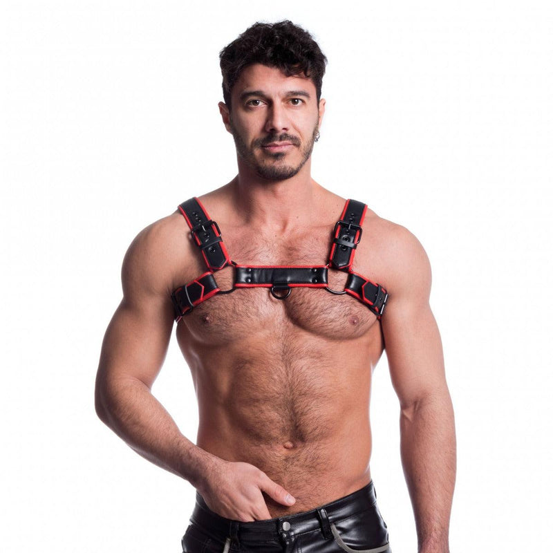 665 Vegan - Bulldog Harnas - PU Leer - Zwart/Rood-laced-up.nl