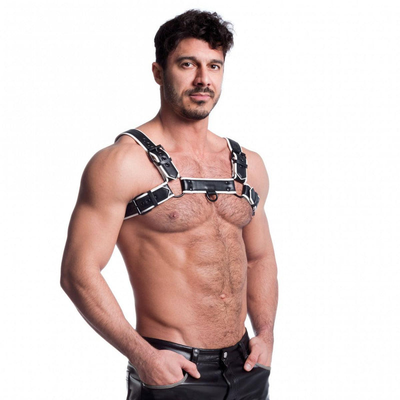 665 Vegan - Bulldog Harnas - PU Leer - Zwart/Wit-laced-up.nl