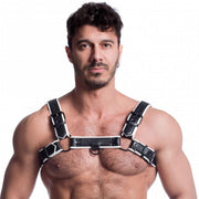 665 Vegan - Bulldog Harnas - PU Leer - Zwart/Wit-laced-up.nl