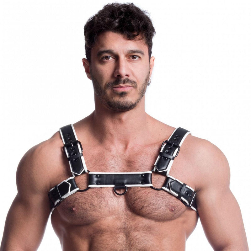 665 Vegan - Bulldog Harnas - PU Leer - Zwart/Wit-laced-up.nl