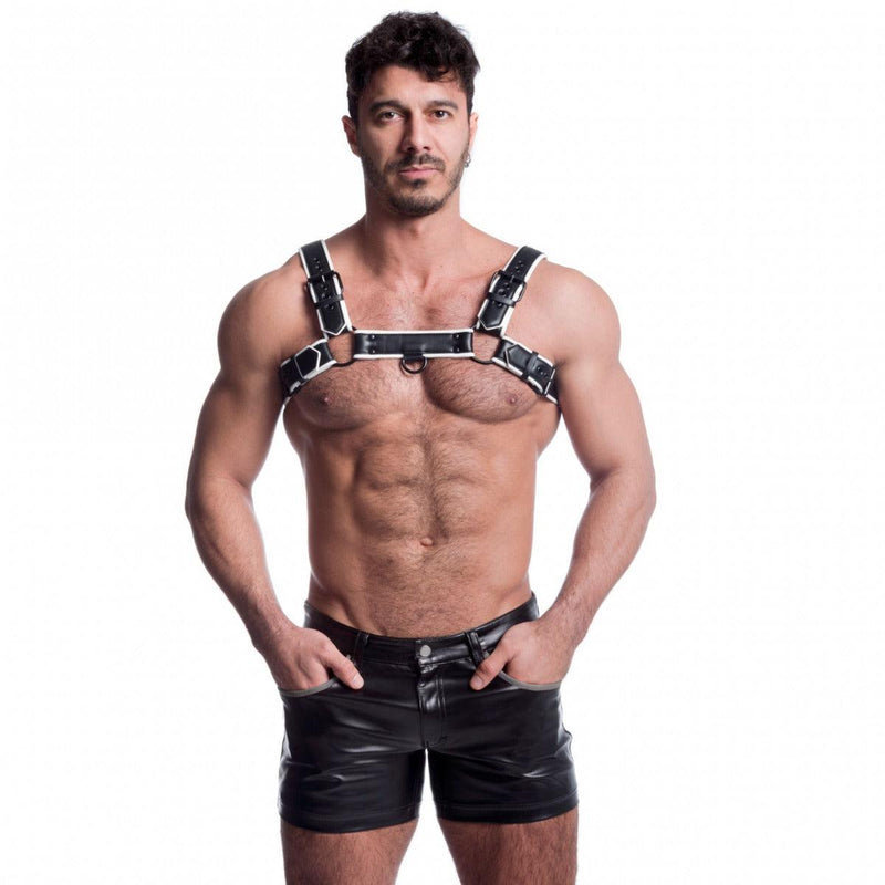 665 Vegan - Bulldog Harnas - PU Leer - Zwart/Wit-laced-up.nl