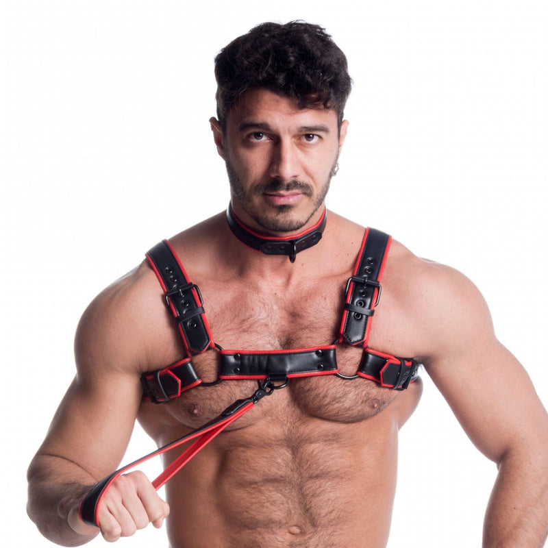 665 Vegan - Korte Leiband - PU Leer - Zwart/Rood-laced-up.nl