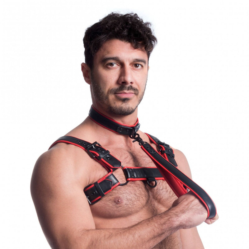 665 Vegan - Korte Leiband - PU Leer - Zwart/Rood-laced-up.nl