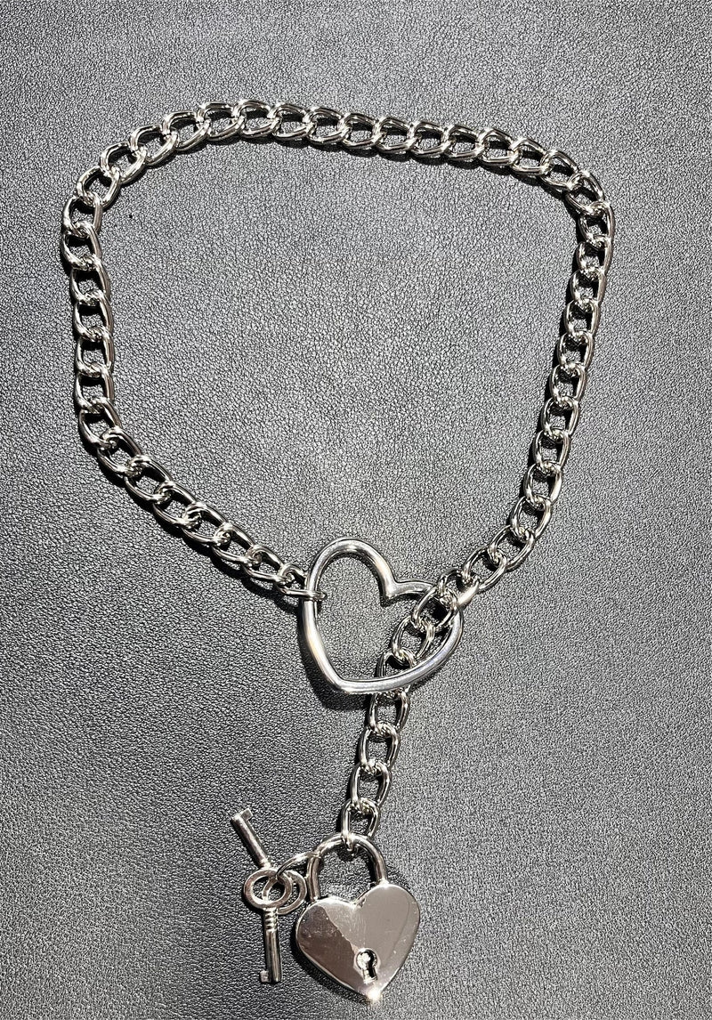 Liebe Seele - Ketting Collar met Hartvormig Hangslot - Zilver-Erotiekvoordeel.nl