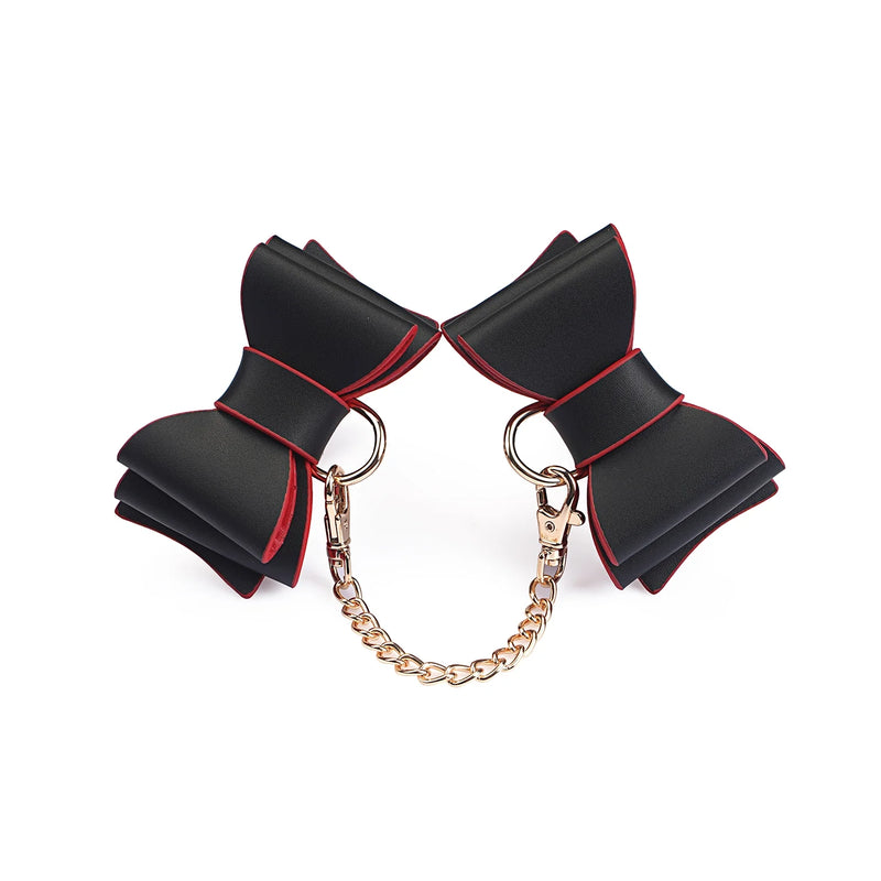 Liebe Seele - Leather Handcuffs with Bow - Black/Red - Laced-up.nl