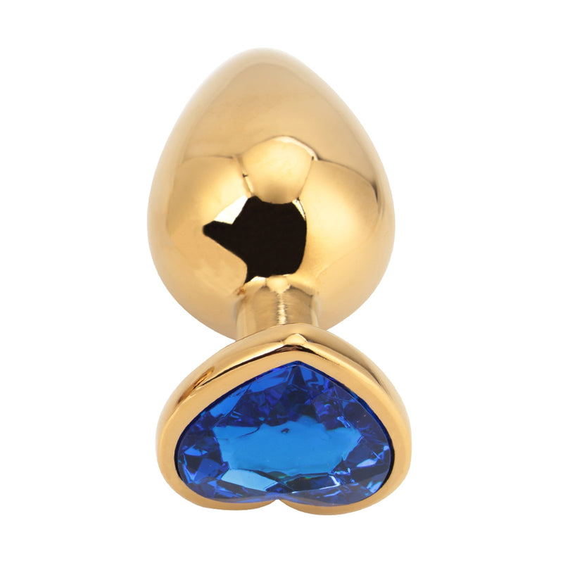 PLGZ - Hartvormige Metalen Buttplug - Goud - Blauwe Siersteen - Large