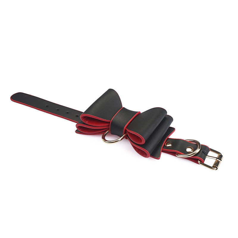 Liebe Seele - Leather Handcuffs with Bow - Black/Red - Laced-up.nl