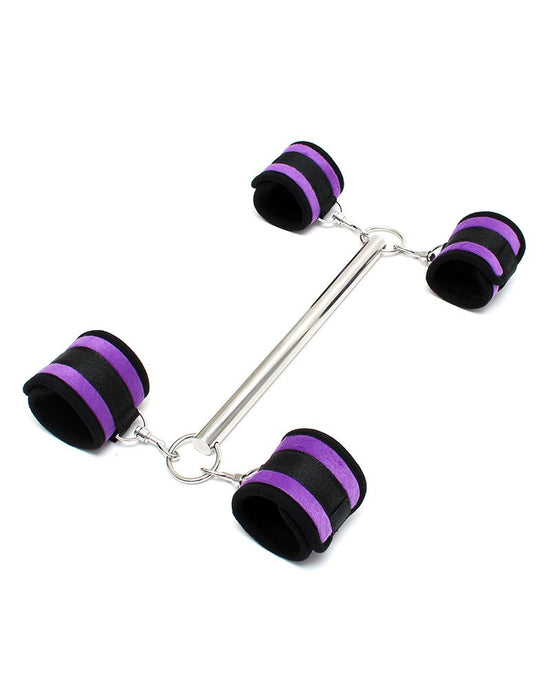Rimba - Short Metal Spreader Bar With Four Cuffs - Black/Purple