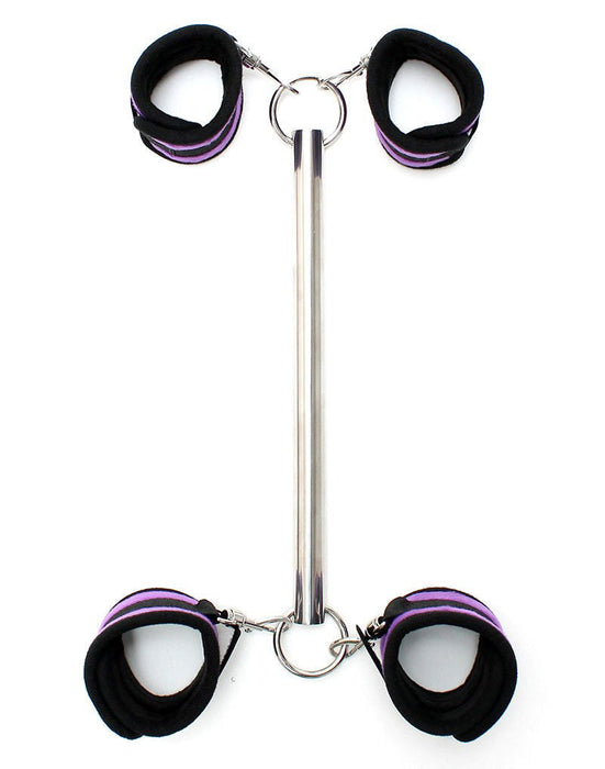 Rimba - Short Metal Spreader Bar With Four Cuffs - Black/Purple