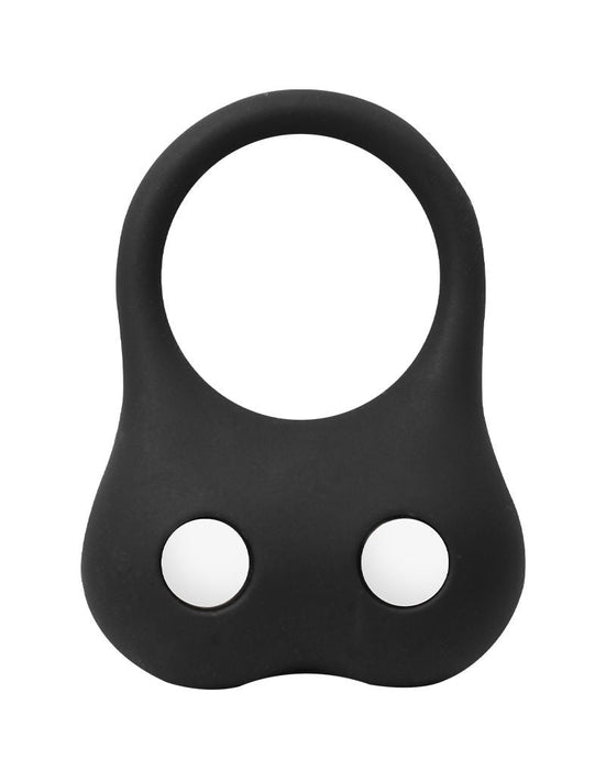 Rimba - Siliconen Ball Stretcher met Twee Metalen Kogeltjes - 70 gram - Zwart-Erotiekvoordeel.nl