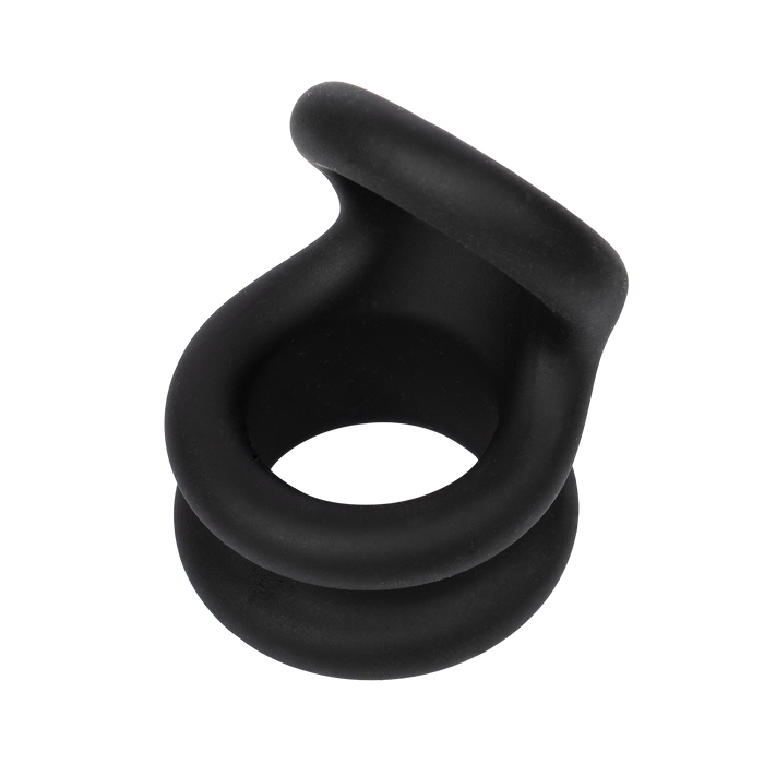 Rimba Bondage Play – Siliconen Cockring & Ballstretcher 2 in 1 - Zwart-Erotiekvoordeel.nl