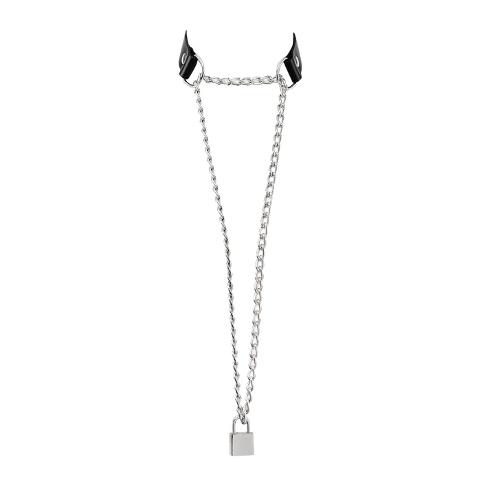 Rimba - Lederen Wurghalsband met Hangslot - Zwart & Zilver-Erotiekvoordeel.nl