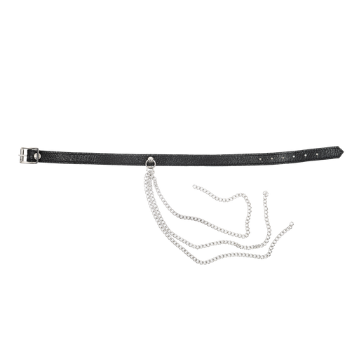 Rimba - Lederen Halsband met Metalen Kettingen - Zwart/Zilver-Erotiekvoordeel.nl