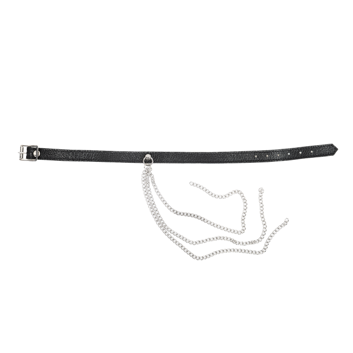 Rimba - Lederen Halsband met Metalen Kettingen - Zwart/Zilver-Erotiekvoordeel.nl