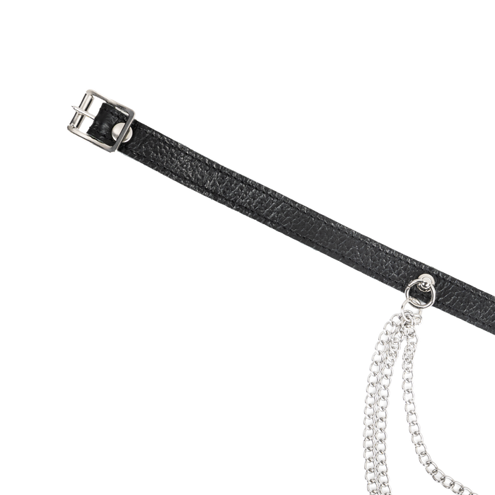 Rimba - Lederen Halsband met Metalen Kettingen - Zwart/Zilver-Erotiekvoordeel.nl
