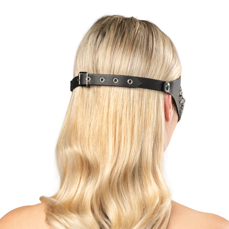 Rimba - Lederen Masker met Kettingdecoratie - Zwart & Zilver-laced-up.nl