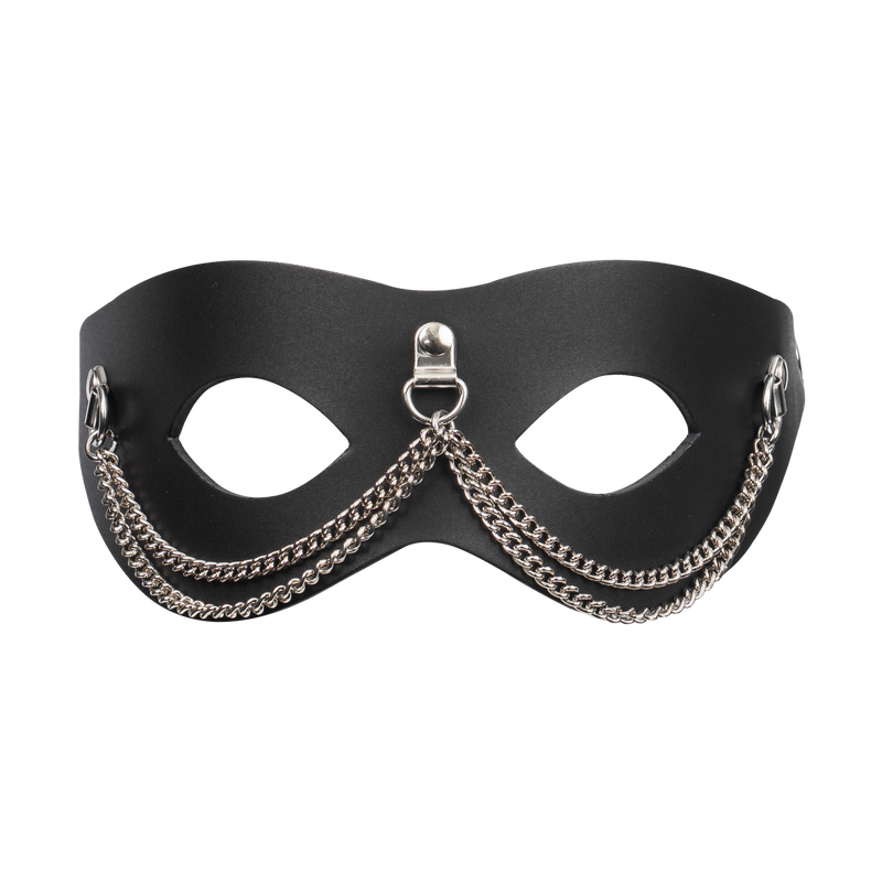 Rimba - Lederen Masker met Kettingdecoratie - Zwart & Zilver-laced-up.nl