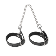 Rimba - Lederen Handboeien met Afneembare Ketting - Zwart/Zilver-laced-up.nl