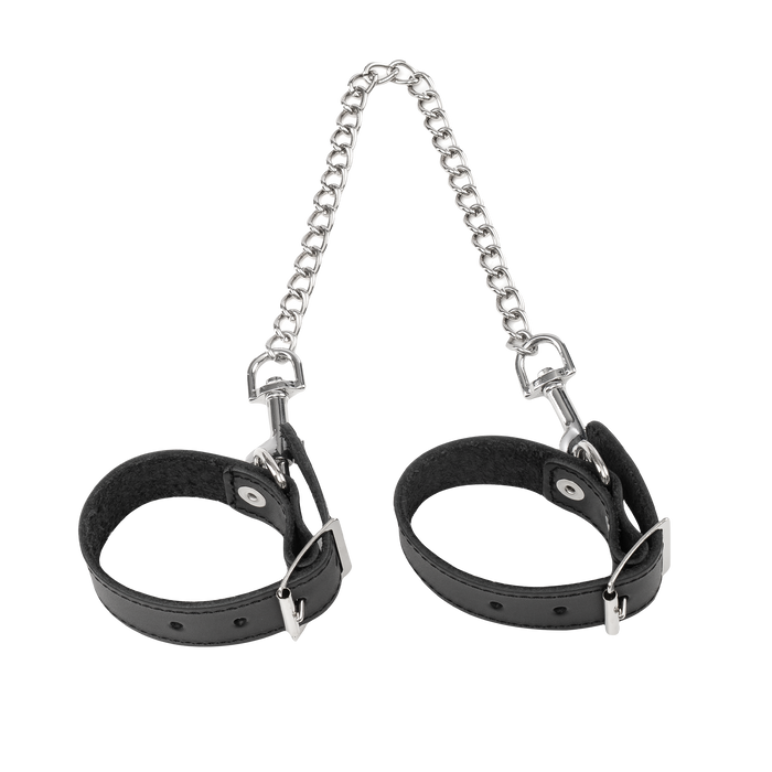 Rimba - Lederen Handboeien met Afneembare Ketting - Zwart/Zilver-Erotiekvoordeel.nl