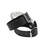Rimba - Lederen Handboeien met Afneembare Ketting - Zwart/Zilver-laced-up.nl