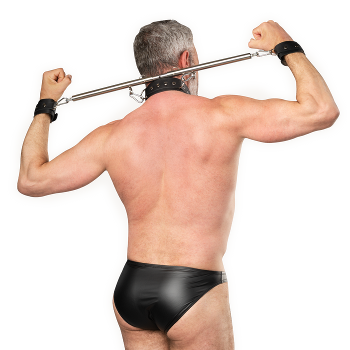 Rimba - Verstelbare Spreidstang met Halsband en Handboeien - Zwart/Zilver-Erotiekvoordeel.nl