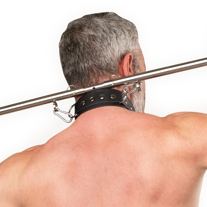 Rimba - Verstelbare Spreidstang met Halsband en Handboeien - Zwart/Zilver-Erotiekvoordeel.nl