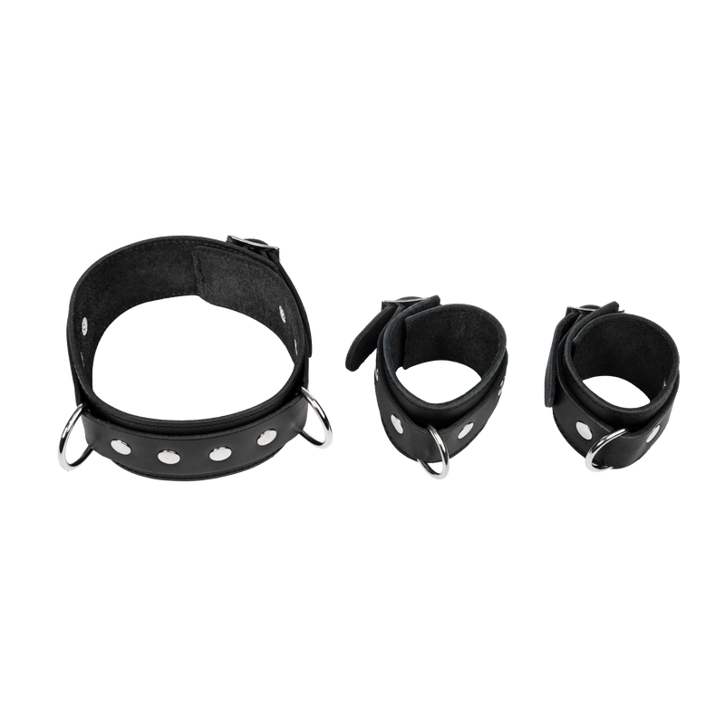 Rimba - Verstelbare Spreidstang met Halsband en Handboeien - Zwart/Zilver-laced-up.nl