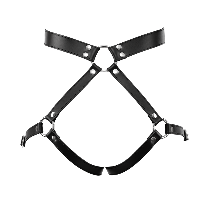 Rimba - Luxe Lederen Bondageharnas met Boeien - Zwart-Erotiekvoordeel.nl