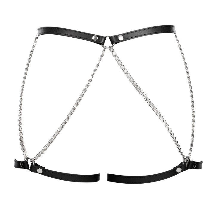 Rimba - Lederen Bondage Harnas met Metalen Kettingen - Zwart & Zilver-Erotiekvoordeel.nl