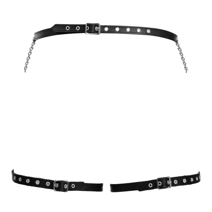 Rimba - Lederen Bondage Harnas met Metalen Kettingen - Zwart & Zilver-Erotiekvoordeel.nl