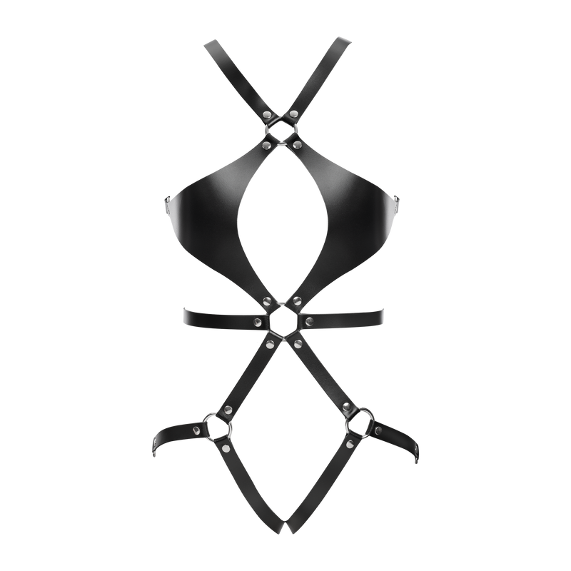 Rimba Bondage Play - Lederen Body Harnas met Cups - Zwart-laced-up.nl