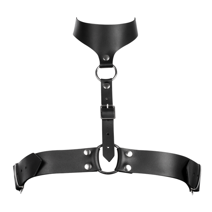 Rimba - Lederen Borstharnas met Halsband - Zwart-Erotiekvoordeel.nl
