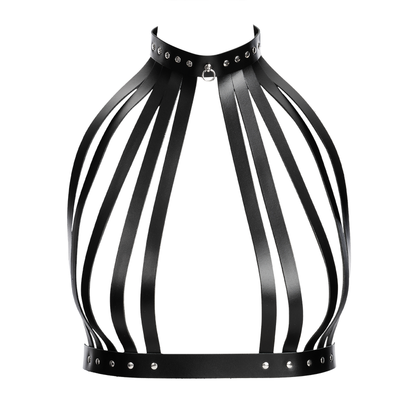Rimba - Lederen Borstharnas met Halsband - Zwart-Erotiekvoordeel.nl