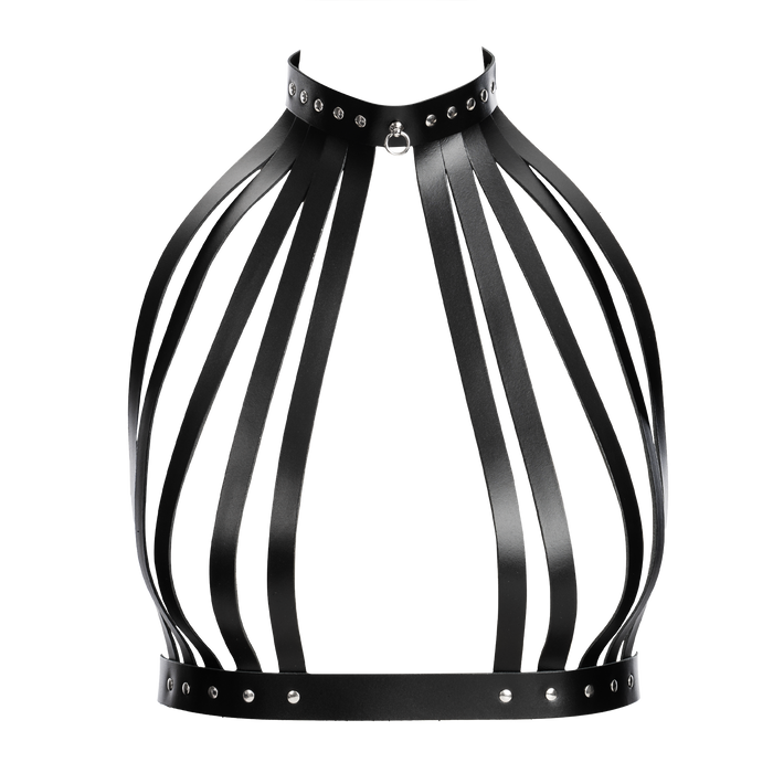 Rimba - Lederen Borstharnas met Halsband - Zwart-Erotiekvoordeel.nl