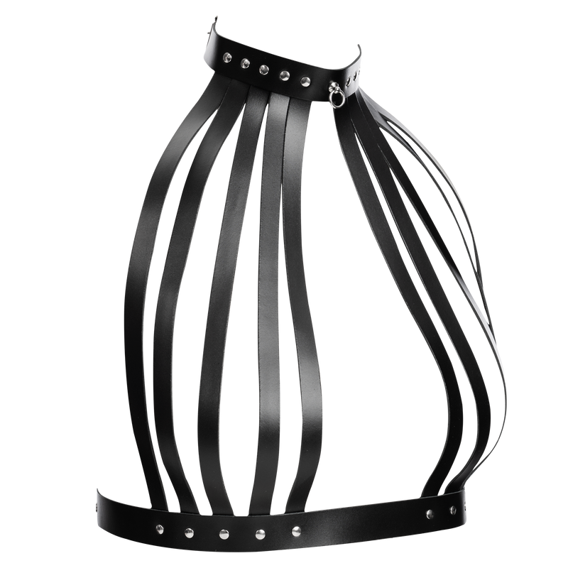 Rimba - Lederen Borstharnas met Halsband - Zwart-Erotiekvoordeel.nl