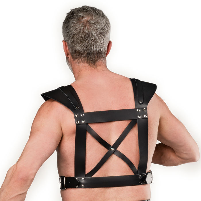 Rimba - Lederen Borstharnas met Kruisbanden en O-ring - Zwart-Erotiekvoordeel.nl