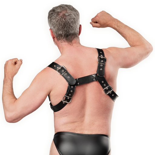 Rimba - Luxe Lederen Borstharnas met Zakken - Zwart-Erotiekvoordeel.nl