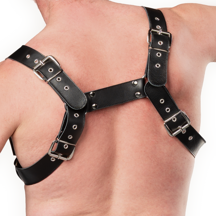 Rimba - Luxe Lederen Borstharnas met Zakken - Zwart-Erotiekvoordeel.nl