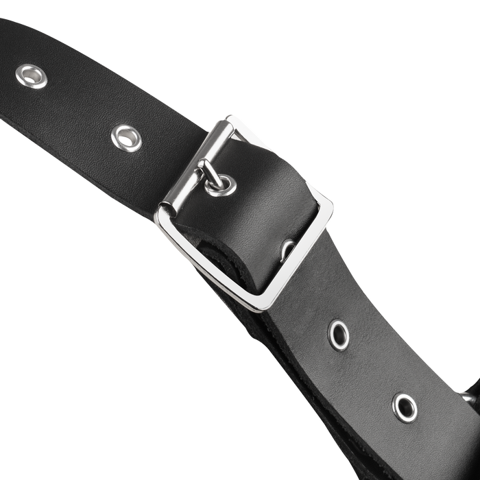 Rimba - Lederen Borstharnas met Kettingen - Zwart/Zilver-Erotiekvoordeel.nl