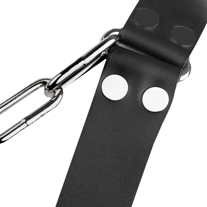 Rimba - Lederen Borstharnas met Kettingen - Zwart/Zilver-Erotiekvoordeel.nl