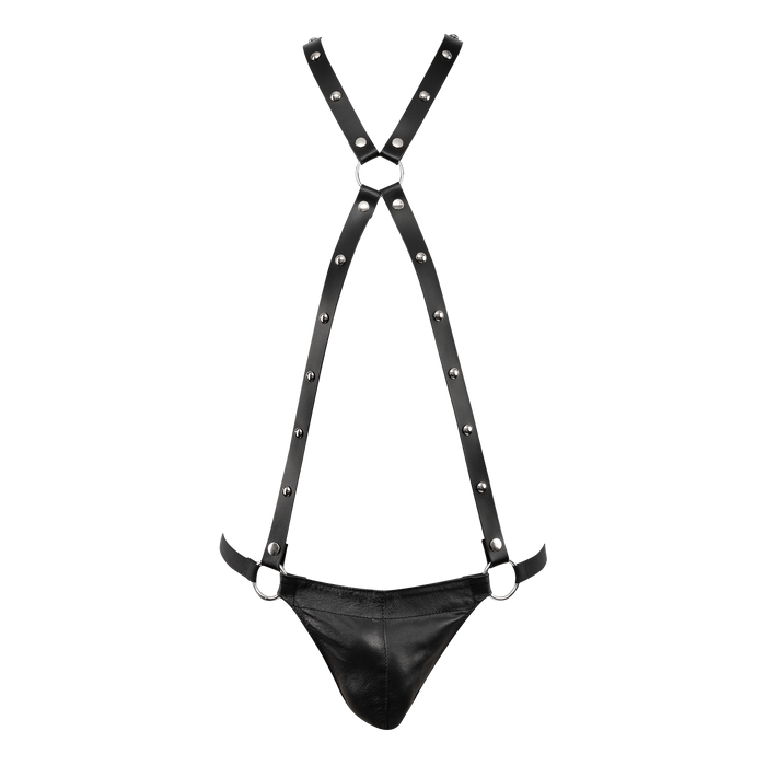 Rimba - Lederen Bodyharnas met Slip - Zwart-Erotiekvoordeel.nl