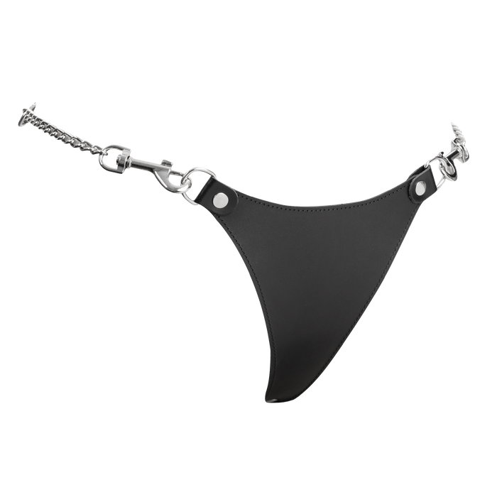 Rimba - Lederen string met afneembare kettingen - Zwart/Zilver-Erotiekvoordeel.nl